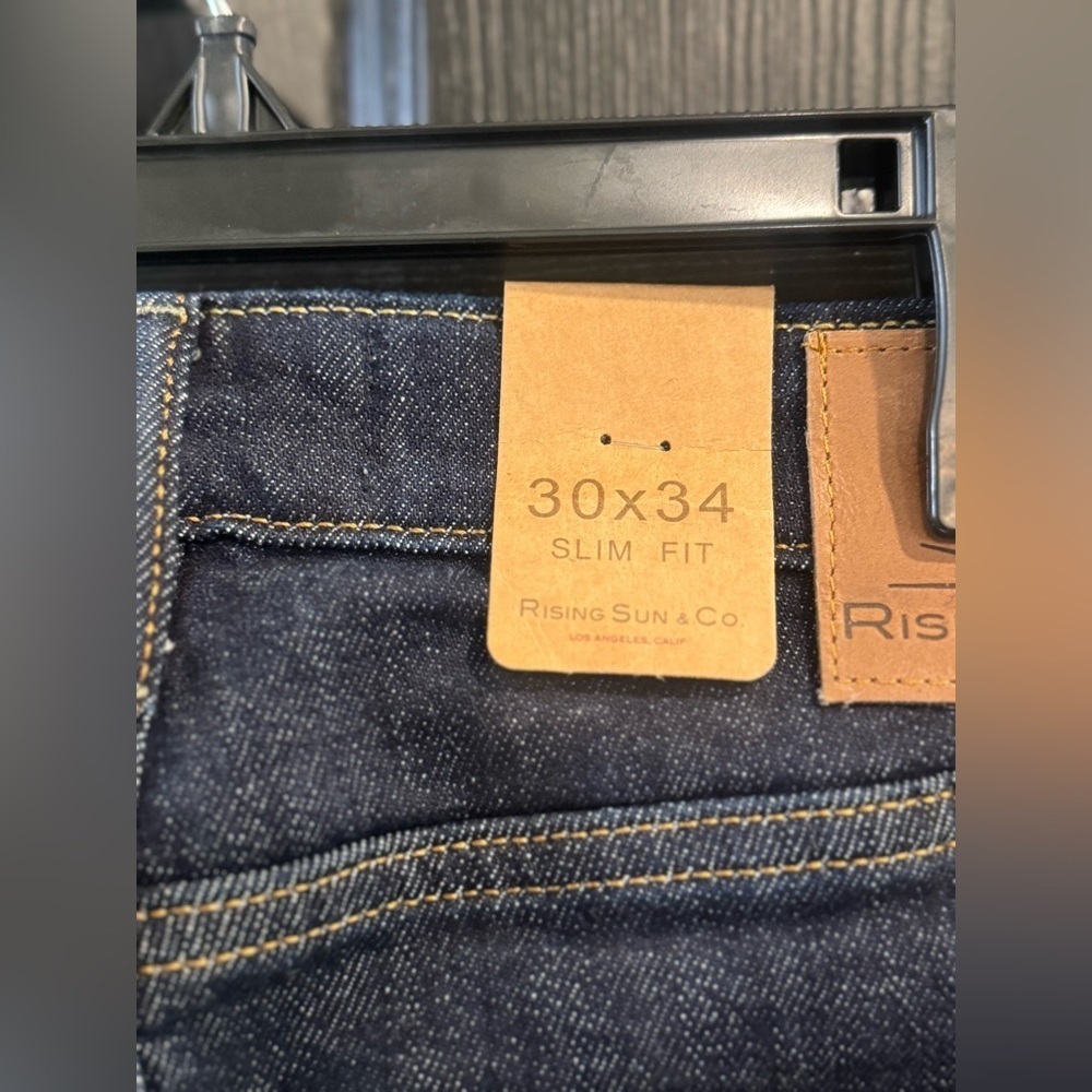 Blue Straight-Leg Jeans with Raw Denim Finish - Picture 6 of 6